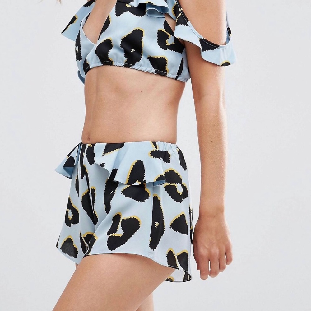 TOPSHOP BLUE LEOPARD PRINT SHORTS SZ MEDIUM